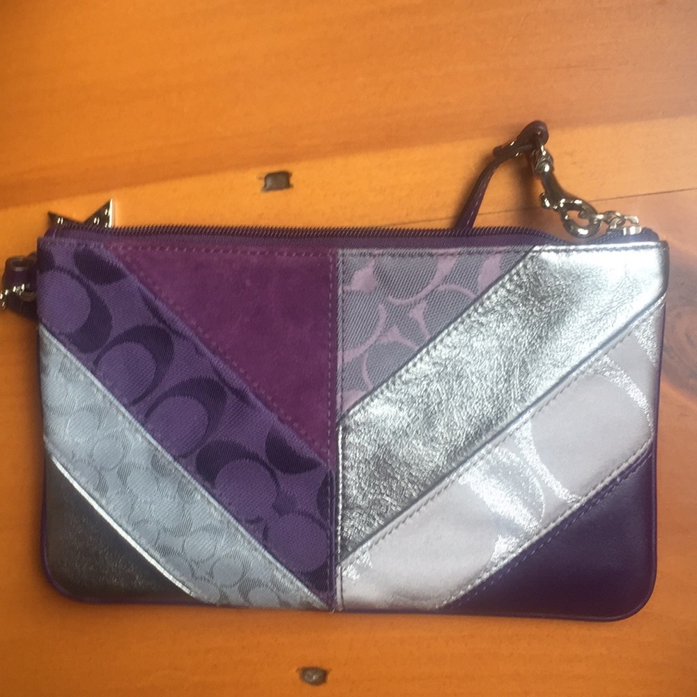 Coach purple and silver wristlet